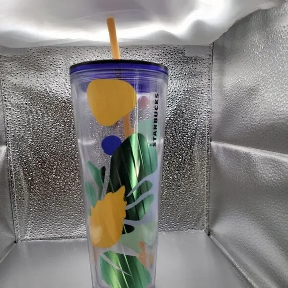 NWT! Starbucks 2020 Blue Green Palm Leaf Summer Venti Cold Cup Tumbler 24 oz - Picture 2 of 3